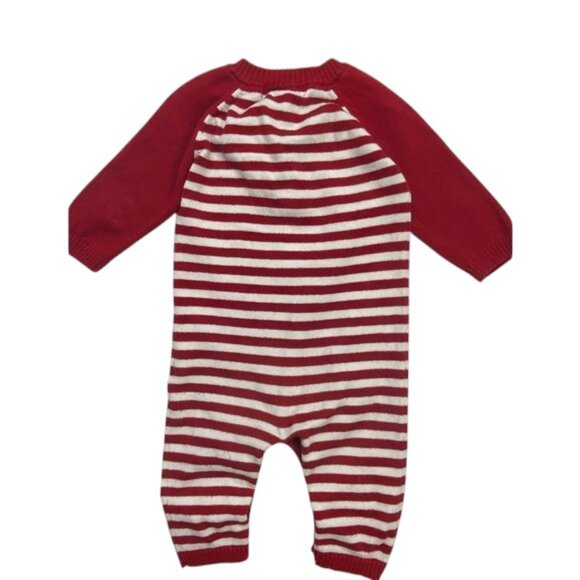 Cherokee Red-and-White Striped Knit Henley Jumpsuit size 0-3 Months - Picture 3 of 10
